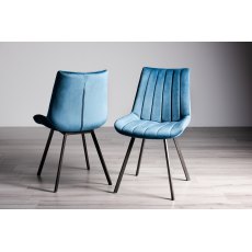 Goya Light Oak Glass 6 Seater Dining Table & 6 Fontana Blue Velvet Fabric Chairs