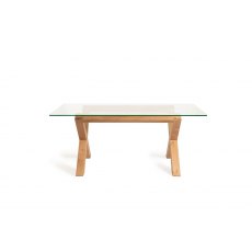 Goya Light Oak Glass 6 Seater Dining Table & 6 Fontana Green Velvet Fabric Chairs