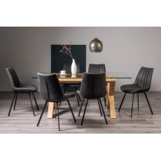 Goya Light Oak Glass 6 Seater Dining Table & 6 Fontana Dark Grey Faux Suede Chairs