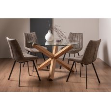 Goya Light Oak Glass 4 Seater Dining Table & 4 Fontana Tan Faux Suede Chairs