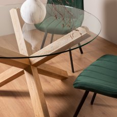 Goya Light Oak Glass 4 Seater Dining Table & 4 Fontana Green Velvet Fabric Chairs