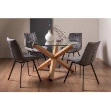 Goya Light Oak Glass 4 Seater Dining Table & 4 Fontana Grey Velvet Fabric Chairs