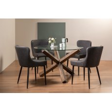 Goya Dark Oak Glass 4 Seater Dining Table & 4 Cezanne Chairs in Dark Grey Faux Leather with Black Legs