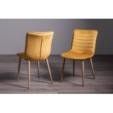 Eriksen Mustard Velvet Fabric Chairs with Grey Rustic Oak Effect Legs