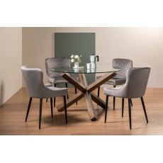 Goya Dark Oak Glass 4 Seater Dining Table & 4 Cezanne Chairs in Grey Velvet Fabric with Black Legs