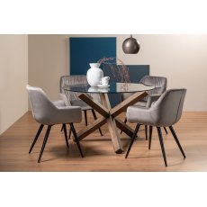 Goya Dark Oak Glass 4 Seater Dining Table & 4 Dali Grey Velvet Fabric Chairs