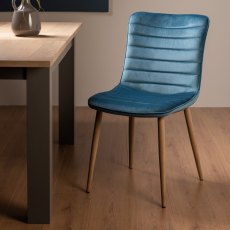 Eriksen Petrol Blue Velvet Fabric Chairs with Grey Rustic Oak Effect Legs