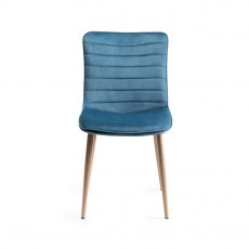 Eriksen Petrol Blue Velvet Fabric Chairs with Grey Rustic Oak Effect Legs