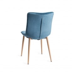 Eriksen Petrol Blue Velvet Fabric Chairs with Grey Rustic Oak Effect Legs