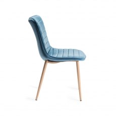 Eriksen Petrol Blue Velvet Fabric Chairs with Grey Rustic Oak Effect Legs