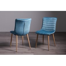 Eriksen Petrol Blue Velvet Fabric Chairs with Grey Rustic Oak Effect Legs