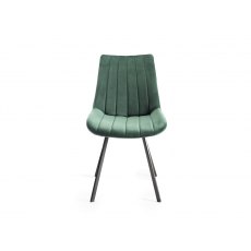 Goya Dark Oak Glass 4 Seater Dining Table & 4 Fontana Green Velvet Fabric Chairs