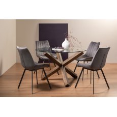 Goya Dark Oak Glass 4 Seater Dining Table & 4 Fontana Grey Velvet Fabric Chairs