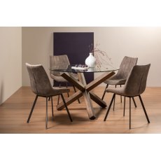 Goya Dark Oak Glass 4 Seater Dining Table & 4 Fontana Tan Faux Suede Chairs