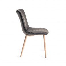 Eriksen Dark Grey Faux Leather Chairs with Grey Rustic Oak Effect Legs