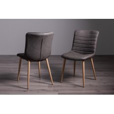 Eriksen Dark Grey Faux Leather Chairs with Grey Rustic Oak Effect Legs