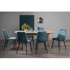 Johansen Scandi Oak 6-8 Seater Dining Table & 6 Mondrian Petrol Blue Velvet Fabric Chairs