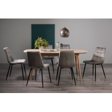 Johansen Scandi Oak 6-8 Seater Dining Table & 6 Mondrian Grey Velvet Fabric Chairs