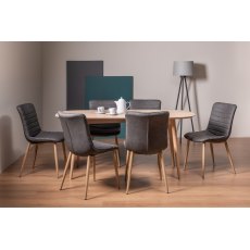 Johansen Scandi Oak 6 Seater Dining Table & 6 Eriksen Dark Grey Faux Leather Chairs