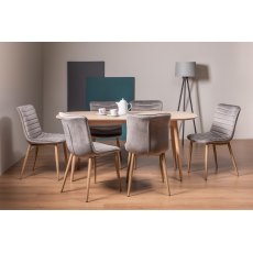 Johansen Scandi Oak 6 Seater Dining Table & 6 Eriksen Grey Velvet Fabric Chairs