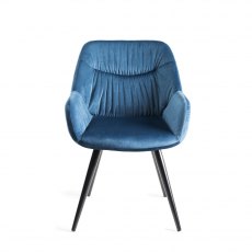 Dali Petrol Blue Velvet Fabric Chairs with Black Legs