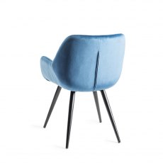 Dali Petrol Blue Velvet Fabric Chairs with Black Legs