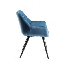 Dali Petrol Blue Velvet Fabric Chairs with Black Legs