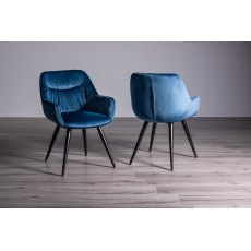 Dali Petrol Blue Velvet Fabric Chairs with Black Legs