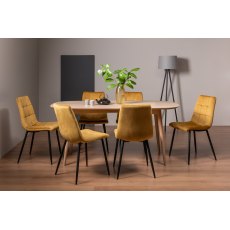 Johansen Scandi Oak 6 Seater Dining Table & 6 Mondrian Mustard Velvet Fabric Chairs