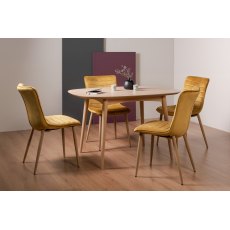 Johansen Scandi Oak 4 Seater Dining Table & 4 Eriksen Mustard Velvet Fabric Chairs