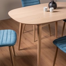 Johansen Scandi Oak 4 Seater Dining Table & 4 Eriksen Petrol Blue Velvet Fabric Chairs