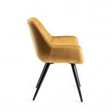 Dali Mustard Velvet Fabric Chairs with Black Legs