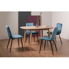 Johansen Scandi Oak 4 Seater Dining Table & 4 Mondrian Petrol Blue Velvet Fabric Chairs