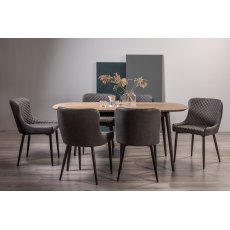 Tuxen Weathered Oak 6-8 Dining Table & 6 Cezanne Chairs in Dark Grey Faux Leather with Black Legs
