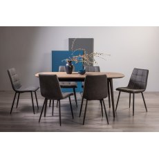 Tuxen Weathered Oak 6-8 Dining Table & 6 Mondrian Dark Grey Faux Leather Chairs