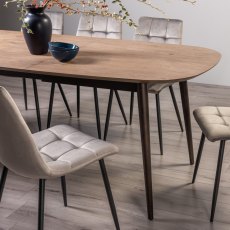 Tuxen Weathered Oak 6-8 Dining Table & 6 Mondrian Grey Velvet Fabric Chairs