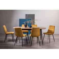 Tuxen Weathered Oak 6-8 Dining Table & 6 Mondrian Mustard Velvet Fabric Chairs
