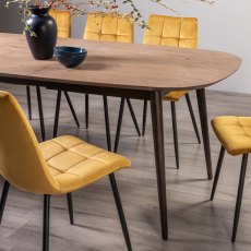 Tuxen Weathered Oak 6-8 Dining Table & 6 Mondrian Mustard Velvet Fabric Chairs