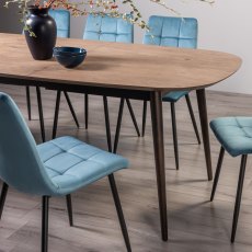 Tuxen Weathered Oak 6-8 Dining Table & 6 Mondrian Petrol Blue Velvet Fabric Chairs