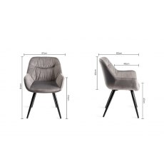 Dali Grey Velvet Fabric Chairs with Black Legs