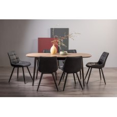 Tuxen Weathered Oak 6-8 Dining Table & 6 Seurat Dark Grey Faux Suede Chairs