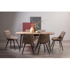 Tuxen Weathered Oak 6-8 Dining Table & 6 Seurat Tan Faux Suede Chairs