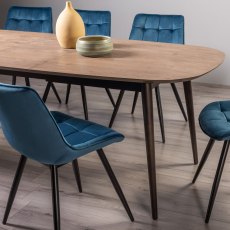 Tuxen Weathered Oak 6-8 Dining Table & 6 Seurat Blue Velvet Fabric Chairs