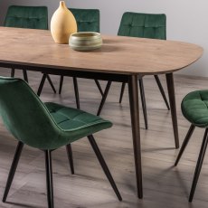 Tuxen Weathered Oak 6-8 Dining Table & 6 Seurat Green Velvet Fabric Chairs