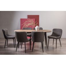 Tuxen Weathered Oak 6 Seater Dining Table & 6 Cezanne Chairs in Dark Grey Faux Leather with Black Legs