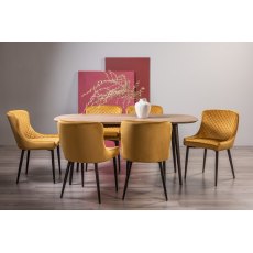 Tuxen Weathered Oak 6 Seater Dining Table & 6 Cezanne Chairs in Mustard Velvet Fabric with Black Legs