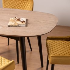 Tuxen Weathered Oak 6 Seater Dining Table & 6 Cezanne Chairs in Mustard Velvet Fabric with Black Legs