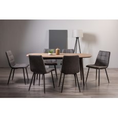 Tuxen Weathered Oak 6 Seater Dining Table & 6 Mondrian Dark Grey Faux Leather Chairs