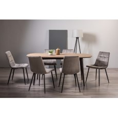 Tuxen Weathered Oak 6 Seater Dining Table & 6 Mondrian Grey Velvet Fabric Chairs