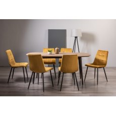Tuxen Weathered Oak 6 Seater Dining Table & 6 Mondrian Mustard Velvet Fabric Chairs